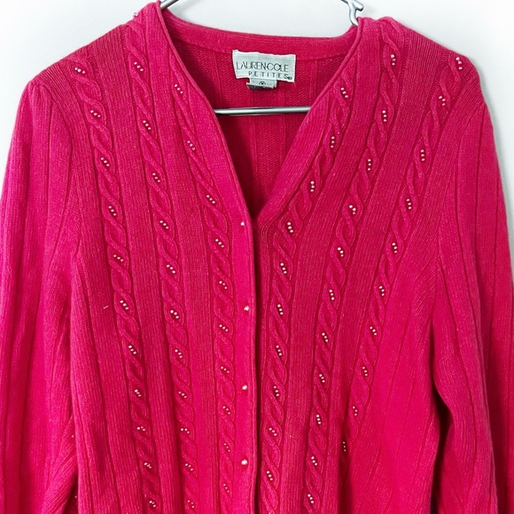 Vintage Lauren Cole Lambswool Angora Cardigan Medium Petite Pink Feminine Girlie - Picture 2 of 13